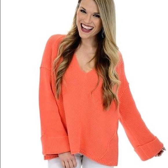 Free People Sweaters - Free People Coral Orange Chunky Knit Sweater